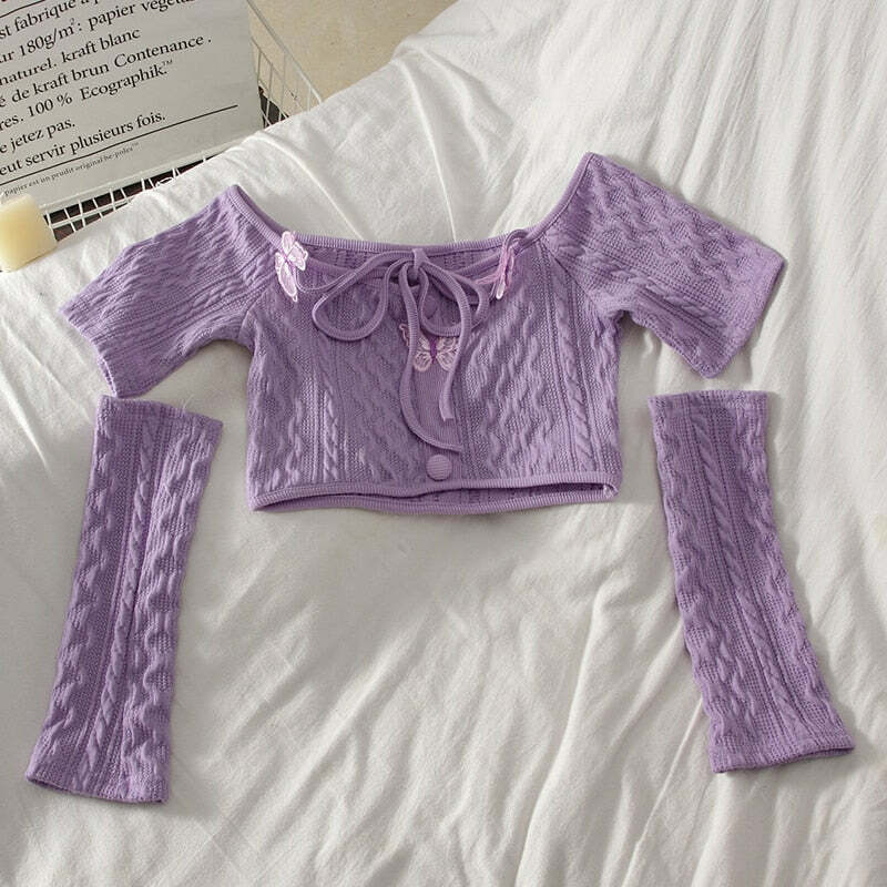 Y2K Soft Girl Knitted Matching Set Purple - 90s Grunge Summer Outfit, Retro Y2K Fashion