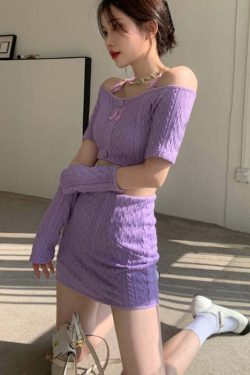 Y2K Soft Girl Knitted Matching Set Purple - 90s Grunge Summer Outfit, Retro Y2K Fashion