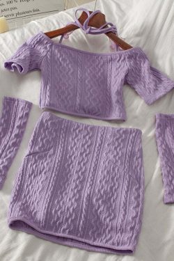 Y2K Soft Girl Knitted Matching Set Purple - 90s Grunge Summer Outfit, Retro Y2K Fashion