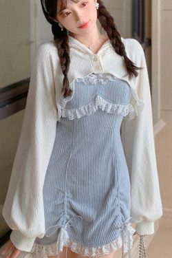 Y2K Soft Girl Lace Bows Blue Dress - Retro 90s Grunge Summer Outfit, Pastel Goth Fashion