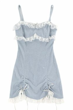 Y2K Soft Girl Lace Bows Blue Dress - Retro 90s Grunge Summer Outfit, Pastel Goth Fashion