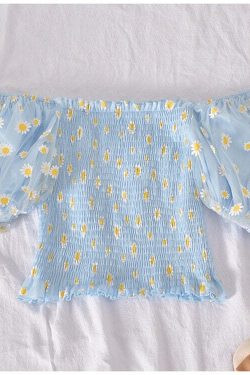 Y2K Soft Girl Ruffled Floral Top - Daisies | 90s Grunge, Retro Summer, Pastel Goth Fashion