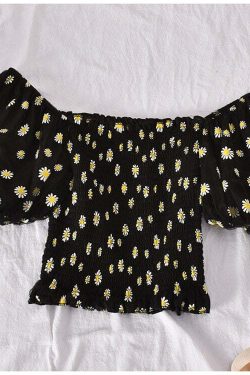Y2K Soft Girl Ruffled Floral Top - Daisies | 90s Grunge, Retro Summer, Pastel Goth Fashion
