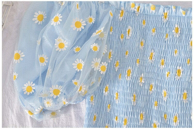Y2K Soft Girl Ruffled Floral Top - Daisies | 90s Grunge, Retro Summer, Pastel Goth Fashion