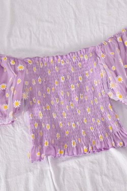 Y2K Soft Girl Ruffled Floral Top - Daisies | 90s Grunge, Retro Summer, Pastel Goth Fashion