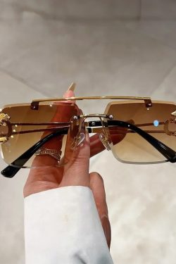 Y2K Square Rimless Sunglasses - Retro 90s Grunge, Hip Hop, and Pastel Goth Fashion