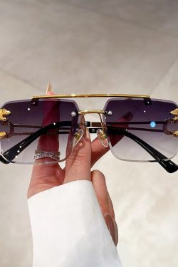 Y2K Square Rimless Sunglasses - Retro 90s Grunge, Hip Hop, and Pastel Goth Fashion