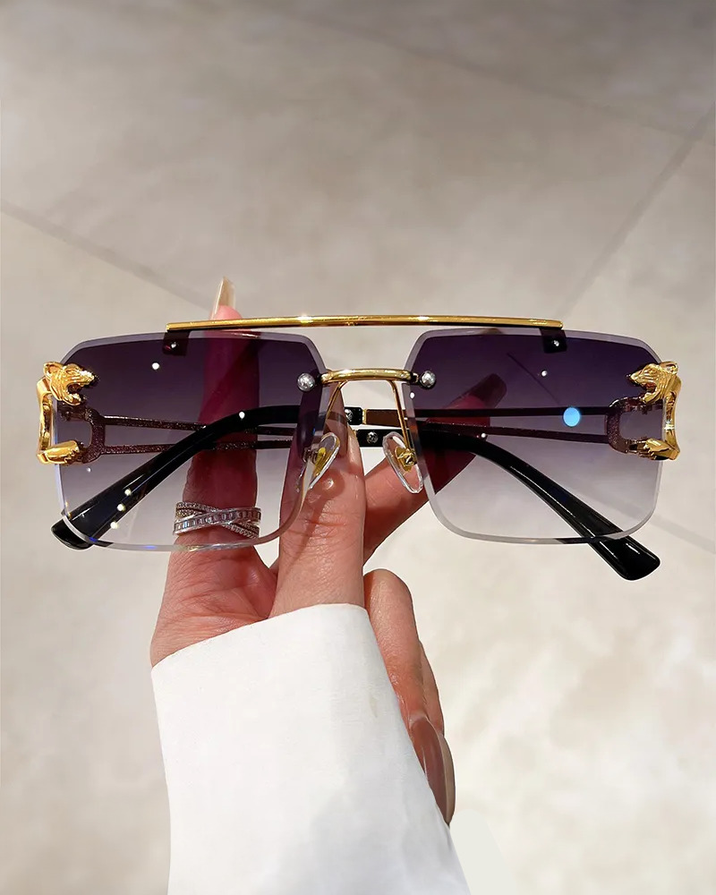 Y2K Square Rimless Sunglasses - Retro 90s Grunge, Hip Hop, and Pastel Goth Fashion