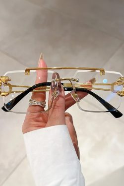 Y2K Square Rimless Sunglasses - Retro 90s Grunge, Hip Hop, and Pastel Goth Fashion