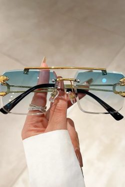 Y2K Square Rimless Sunglasses - Retro 90s Grunge, Hip Hop, and Pastel Goth Fashion