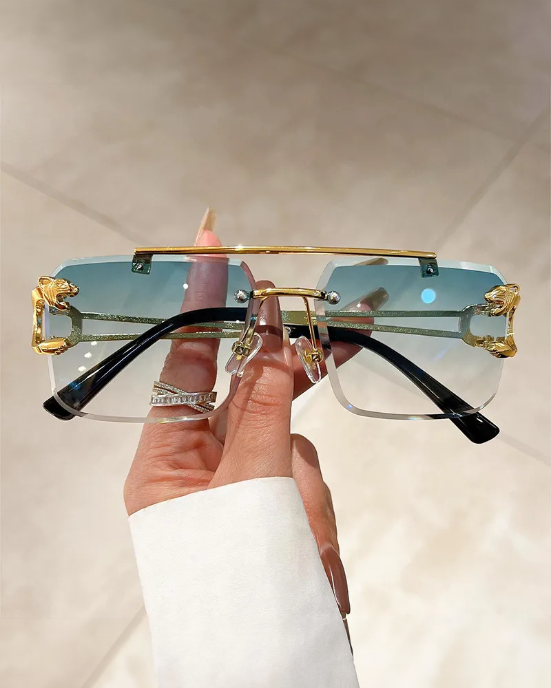 Y2K Square Rimless Sunglasses - Retro 90s Grunge, Hip Hop, and Pastel Goth Fashion