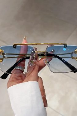 Y2K Square Rimless Sunglasses - Retro 90s Grunge, Hip Hop, and Pastel Goth Fashion