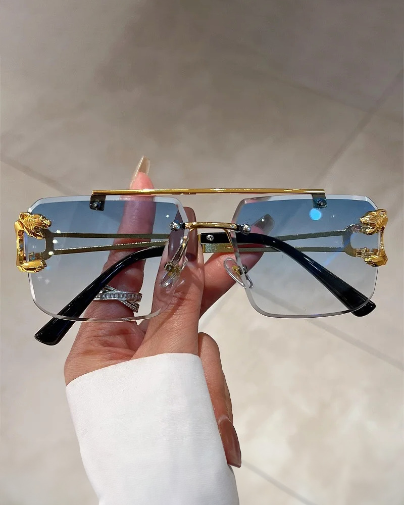 Y2K Square Rimless Sunglasses - Retro 90s Grunge, Hip Hop, and Pastel Goth Fashion