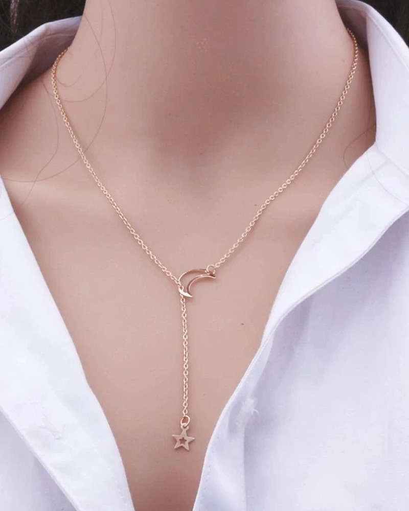 Y2K Star and Moon Necklace - Retro 90s Grunge, Pastel Goth, Y2K Popstar, Summer Fashion