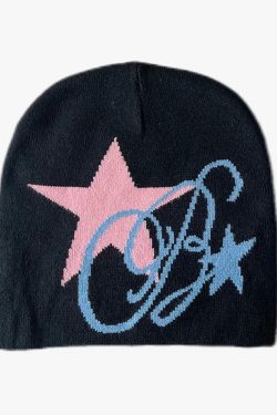 Y2K Star Beanie - Retro 90s Grunge, Y2K Summer Outfits, Y2K Club & Party Fashion
