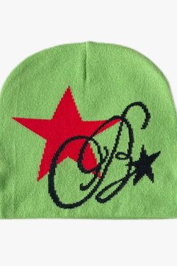Y2K Star Beanie - Retro 90s Grunge, Y2K Summer Outfits, Y2K Club & Party Fashion