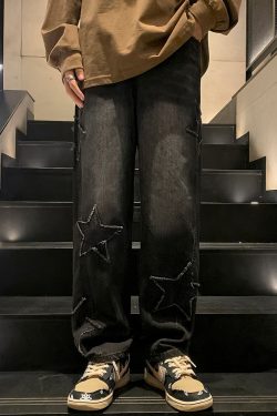 Y2K Star Embroidered Jeans - 90s Grunge, Retro, Summer, Party, and Club Outfits for Women