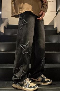 Y2K Star Embroidered Jeans - 90s Grunge, Retro, Summer, Party, and Club Outfits for Women