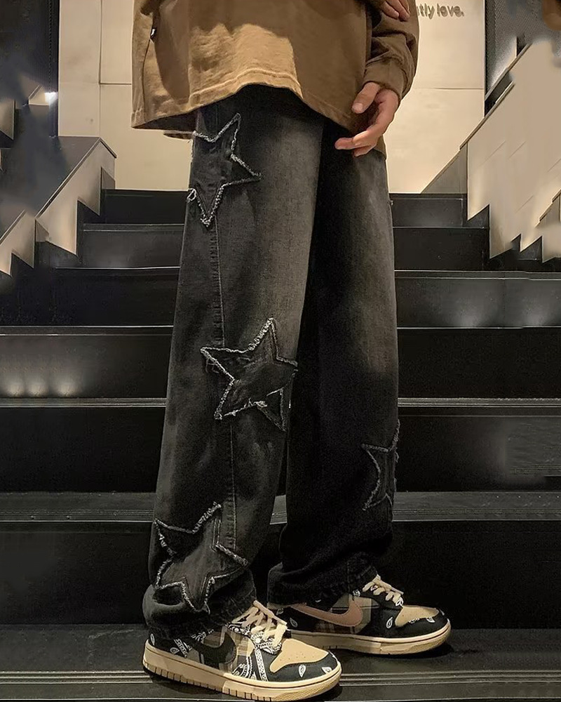 Y2K Star Embroidered Jeans - 90s Grunge, Retro, Summer, Party, and Club Outfits for Women