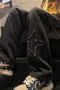 Y2K Star Embroidered Jeans - 90s Grunge, Retro, Summer, Party, and Club Outfits for Women