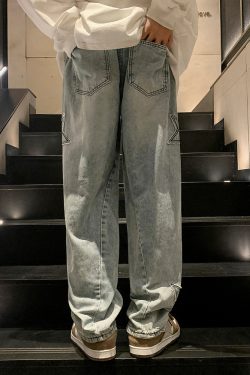 Y2K Star Embroidered Jeans - 90s Grunge, Retro, Summer, Party, and Club Outfits for Women