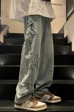 Y2K Star Embroidered Jeans - 90s Grunge, Retro, Summer, Party, and Club Outfits for Women