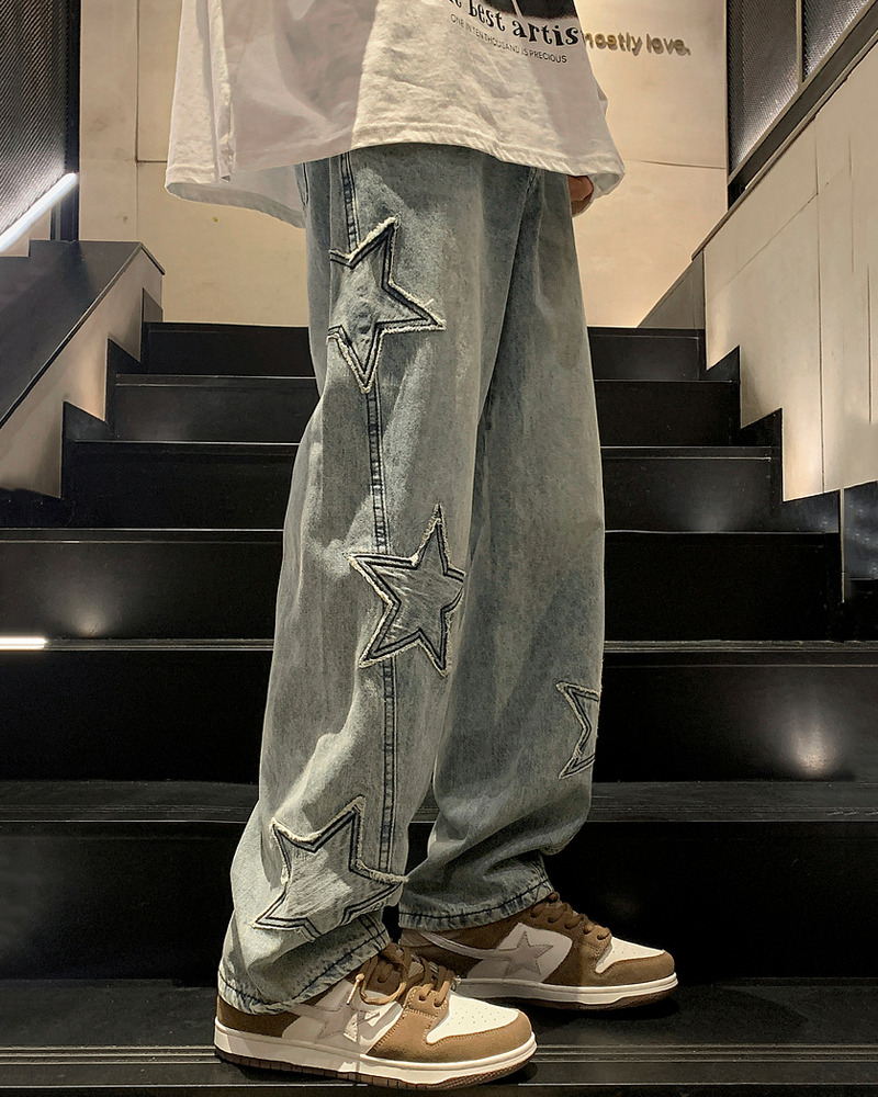 Y2K Star Embroidered Jeans - 90s Grunge, Retro, Summer, Party, and Club Outfits for Women