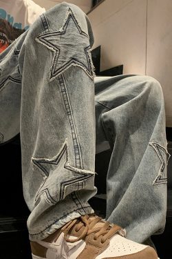 Y2K Star Embroidered Jeans - 90s Grunge, Retro, Summer, Party, and Club Outfits for Women