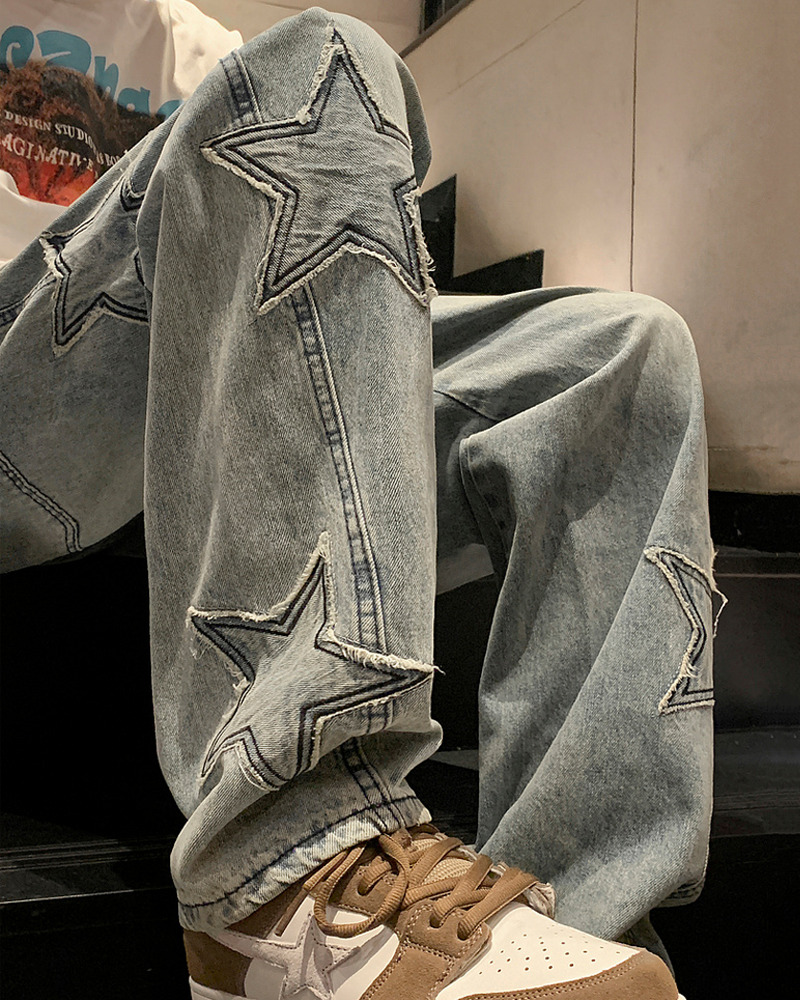 Y2K Star Embroidered Jeans - 90s Grunge, Retro, Summer, Party, and Club Outfits for Women
