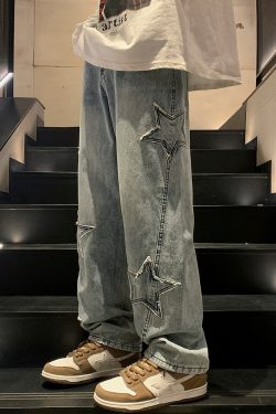 Y2K Star Embroidered Jeans - 90s Grunge, Retro, Summer, Party, and Club Outfits for Women