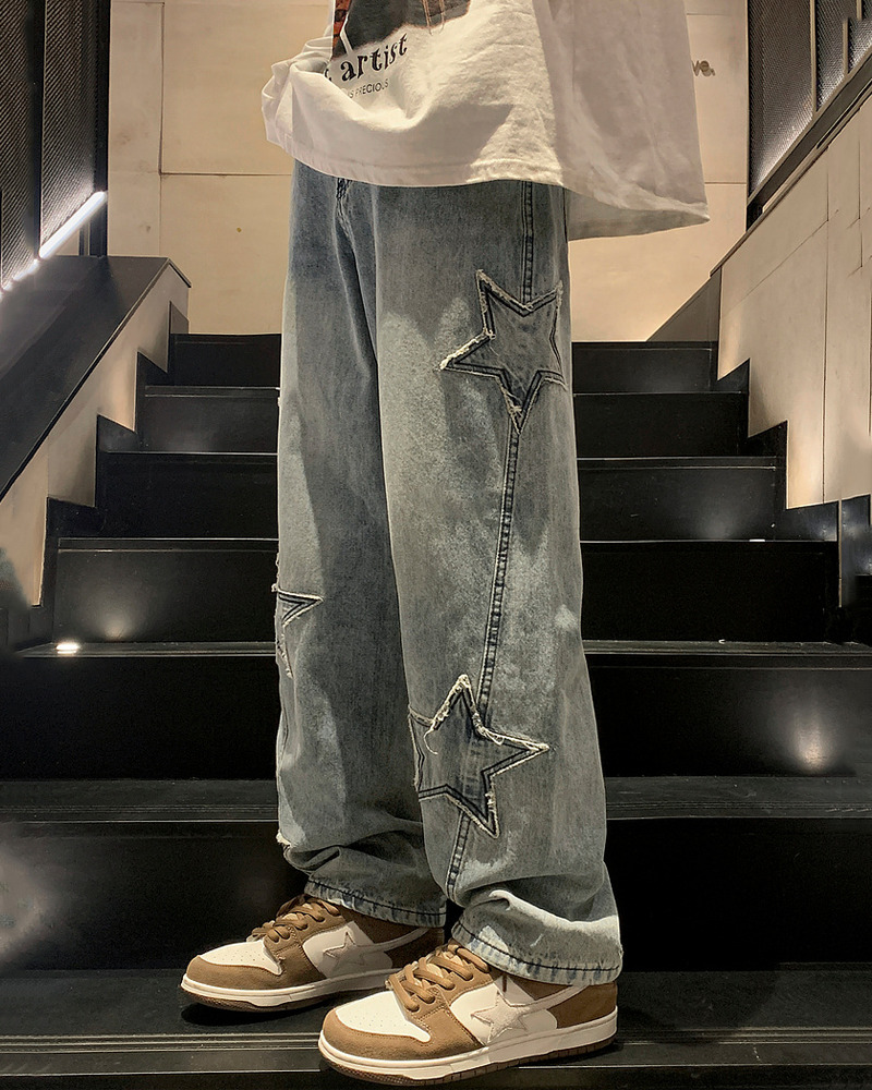 Y2K Star Embroidered Jeans - 90s Grunge, Retro, Summer, Party, and Club Outfits for Women