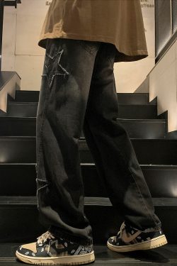 Y2K Star Embroidered Jeans - 90s Grunge, Retro, Summer, Party, and Club Outfits for Women