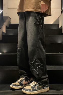 Y2K Star Embroidered Jeans - 90s Grunge, Retro, Summer, Party, and Club Outfits for Women