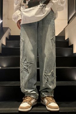 Y2K Star Embroidered Jeans - 90s Grunge, Retro, Summer, Party, and Club Outfits for Women