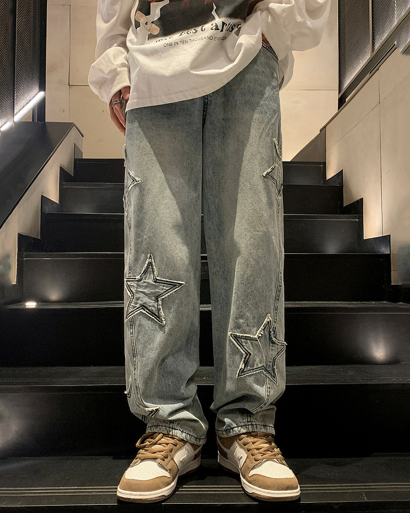 Y2K Star Embroidered Jeans - 90s Grunge, Retro, Summer, Party, and Club Outfits for Women