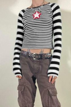 Y2K Star Striped Shirt - Retro 90s Grunge, Summer Y2K Outfits, Popstar & Club Fashion