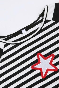 Y2K Star Striped Shirt - Retro 90s Grunge, Summer Y2K Outfits, Popstar & Club Fashion