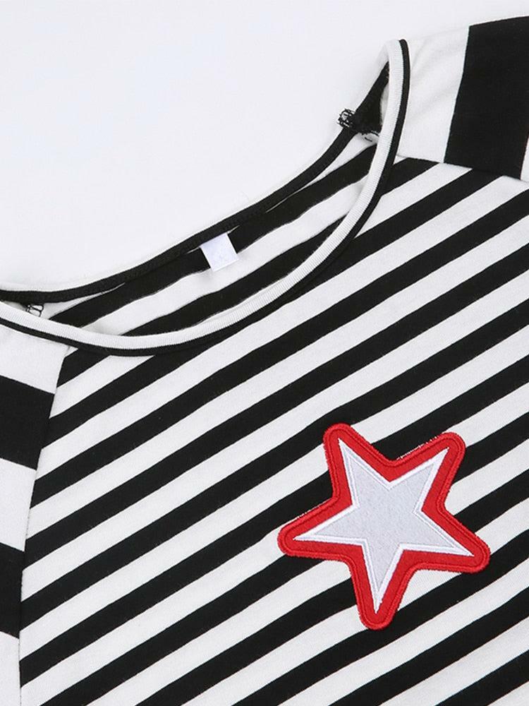 Y2K Star Striped Shirt - Retro 90s Grunge, Summer Y2K Outfits, Popstar & Club Fashion