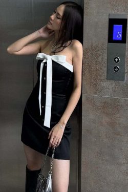 Y2K Strapless Bow Mini Dress - Retro 90s Grunge Summer Outfit, Perfect for Parties & Clubbing