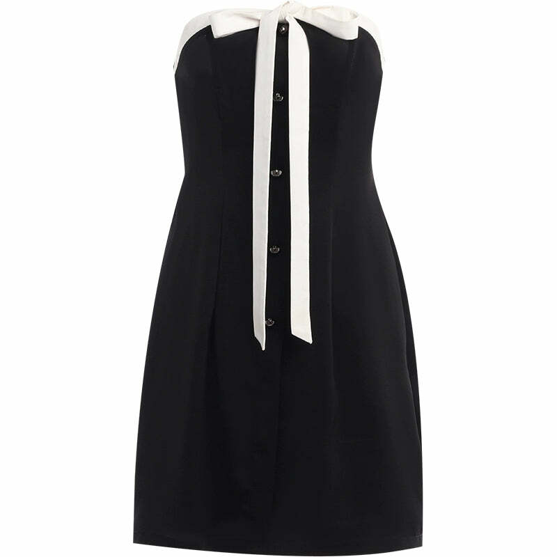 Y2K Strapless Bow Mini Dress - Retro 90s Grunge Summer Outfit, Perfect for Parties & Clubbing