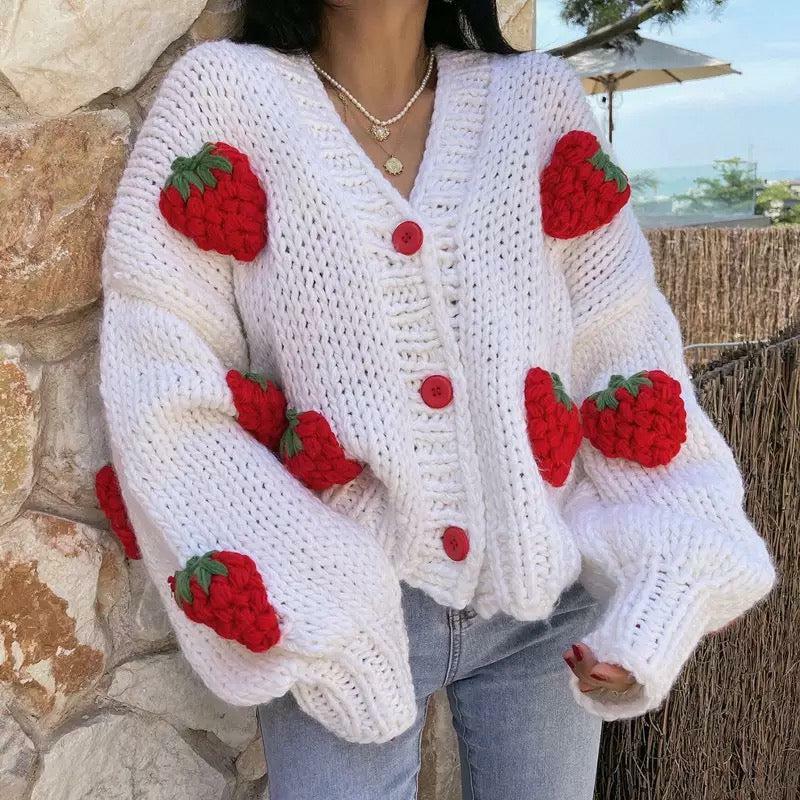 Y2K Strawberry Cardigan Sweater - Retro 90s Grunge, Pastel Goth, Summer Y2K Outfits