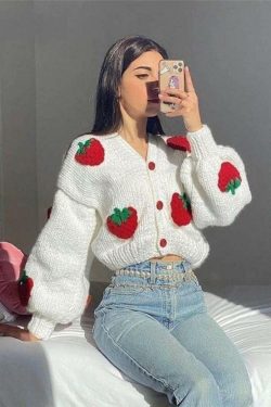 Y2K Strawberry Cardigan Sweater - Retro 90s Grunge, Pastel Goth, Summer Y2K Outfits
