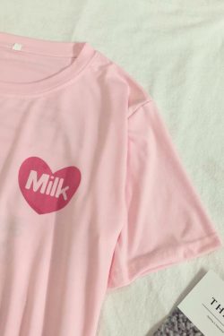 Y2K Strawberry Milk Shirt - 90s Grunge, Retro Summer, Pastel Goth, Y2K Club & Party Outfits