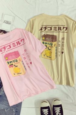 Y2K Strawberry Milk Shirt - 90s Grunge, Retro Summer, Pastel Goth, Y2K Club & Party Outfits
