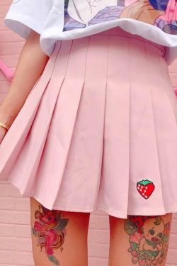 Y2K Strawberry Skirt - Retro 90s Grunge, Summer Y2K Outfits, Pastel Goth, Y2K Party Fashion