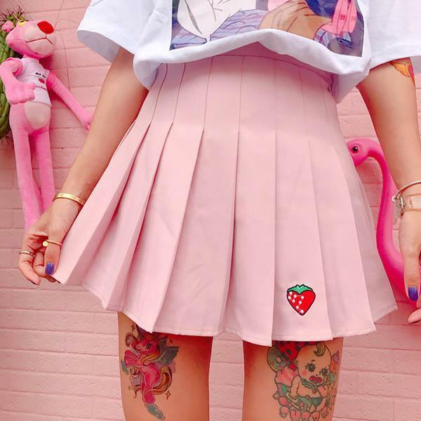 Y2K Strawberry Skirt - Retro 90s Grunge, Summer Y2K Outfits, Pastel Goth, Y2K Party Fashion