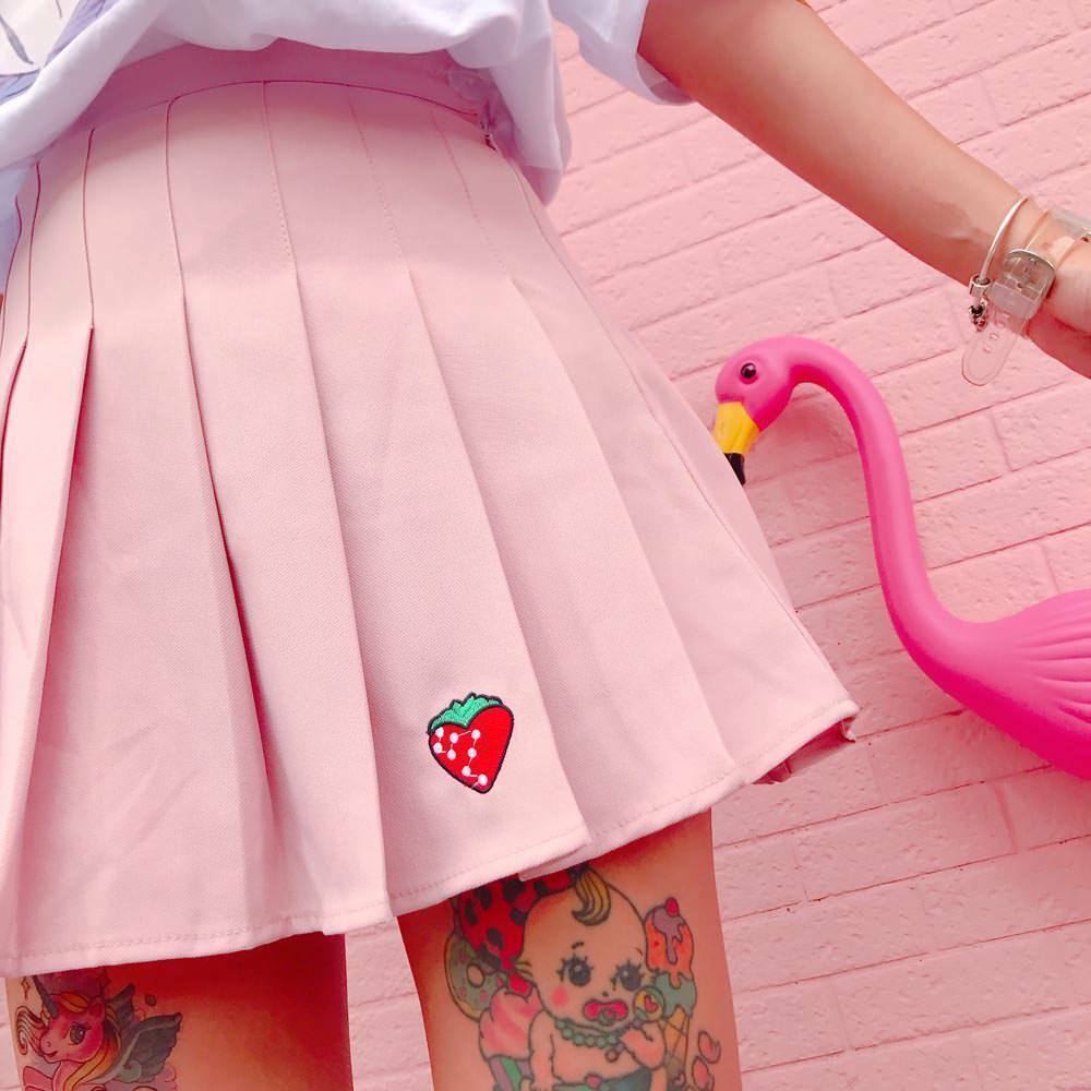 Y2K Strawberry Skirt - Retro 90s Grunge, Summer Y2K Outfits, Pastel Goth, Y2K Party Fashion