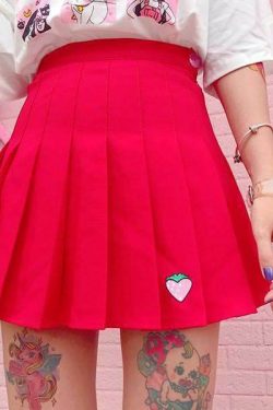 Y2K Strawberry Skirt - Retro 90s Grunge, Summer Y2K Outfits, Pastel Goth, Y2K Party Fashion