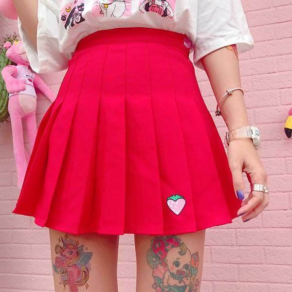 Y2K Strawberry Skirt - Retro 90s Grunge, Summer Y2K Outfits, Pastel Goth, Y2K Party Fashion