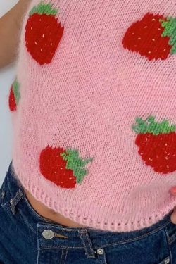 Y2K Strawberry Vest Sweater ???? - Retro 90s Grunge, Summer Y2K Outfits, Pastel Goth Fashion